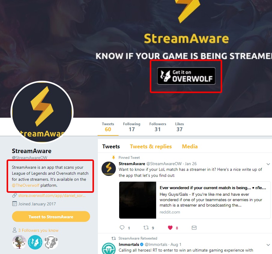 StreamAware’s Twitter page